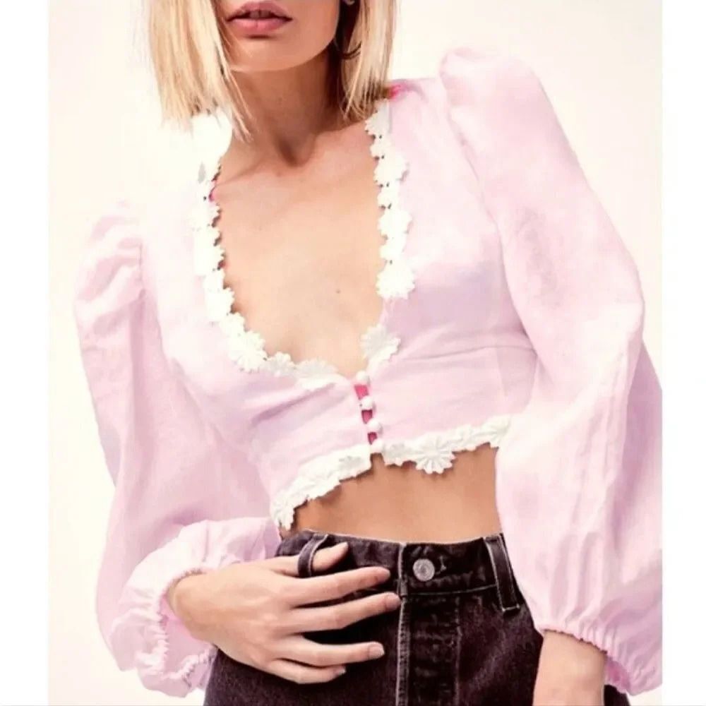 For Love And Lemons Pink Macaroon Daisy Crop Top